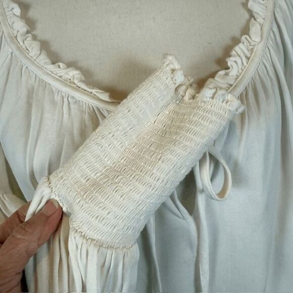Frame Ivory Blouse Tie Neck Elastic Smocked Balloon Sleeves Oversized Small - Picture 2 of 10